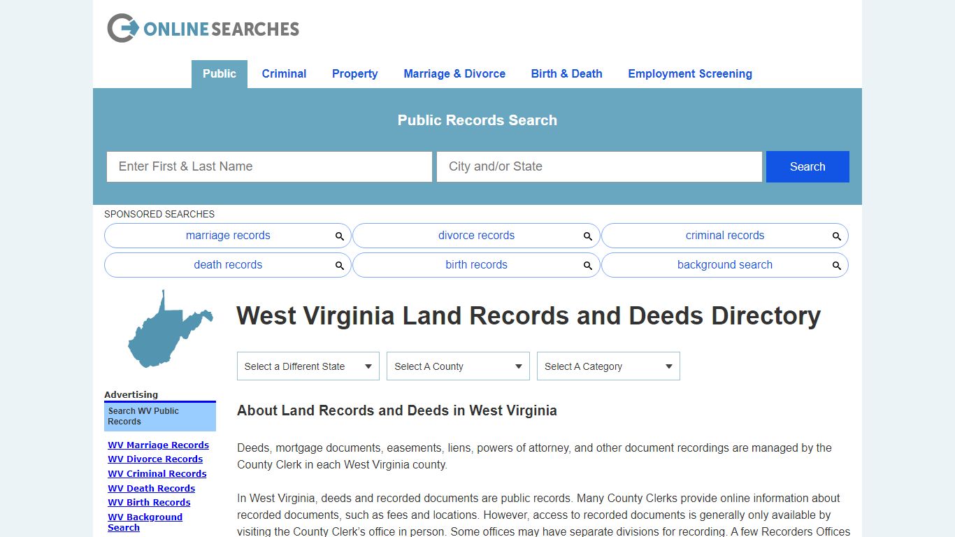 West Virginia Land Records and Deeds Search Directory - OnlineSearches.com